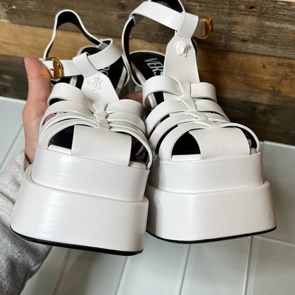 Versace La Medusa White Platform Sandal Heels - Picture 12 of 16